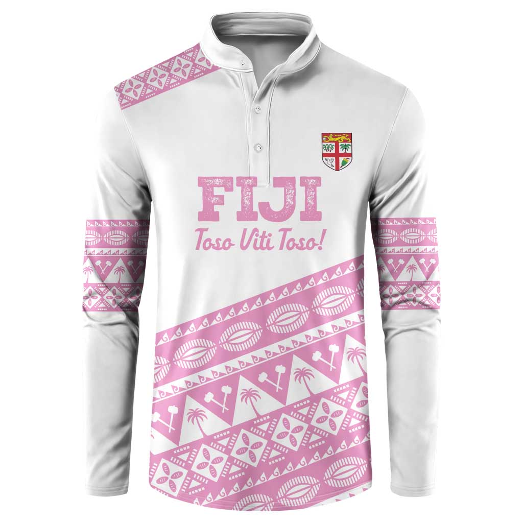 Fiji Rugby 2025 Custom Button Sweatshirt Fijian Tapa Toso Viti Toso - Pink