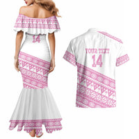 Fiji Rugby 2025 Custom Couples Matching Mermaid Dress and Hawaiian Shirt Fijian Tapa Toso Viti Toso - Pink
