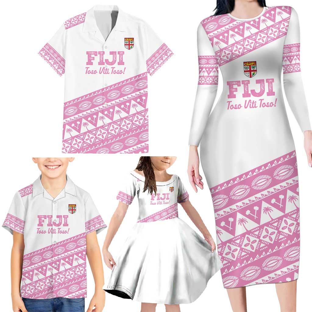 Fiji Rugby 2025 Custom Family Matching Long Sleeve Bodycon Dress and Hawaiian Shirt Fijian Tapa Toso Viti Toso - Pink