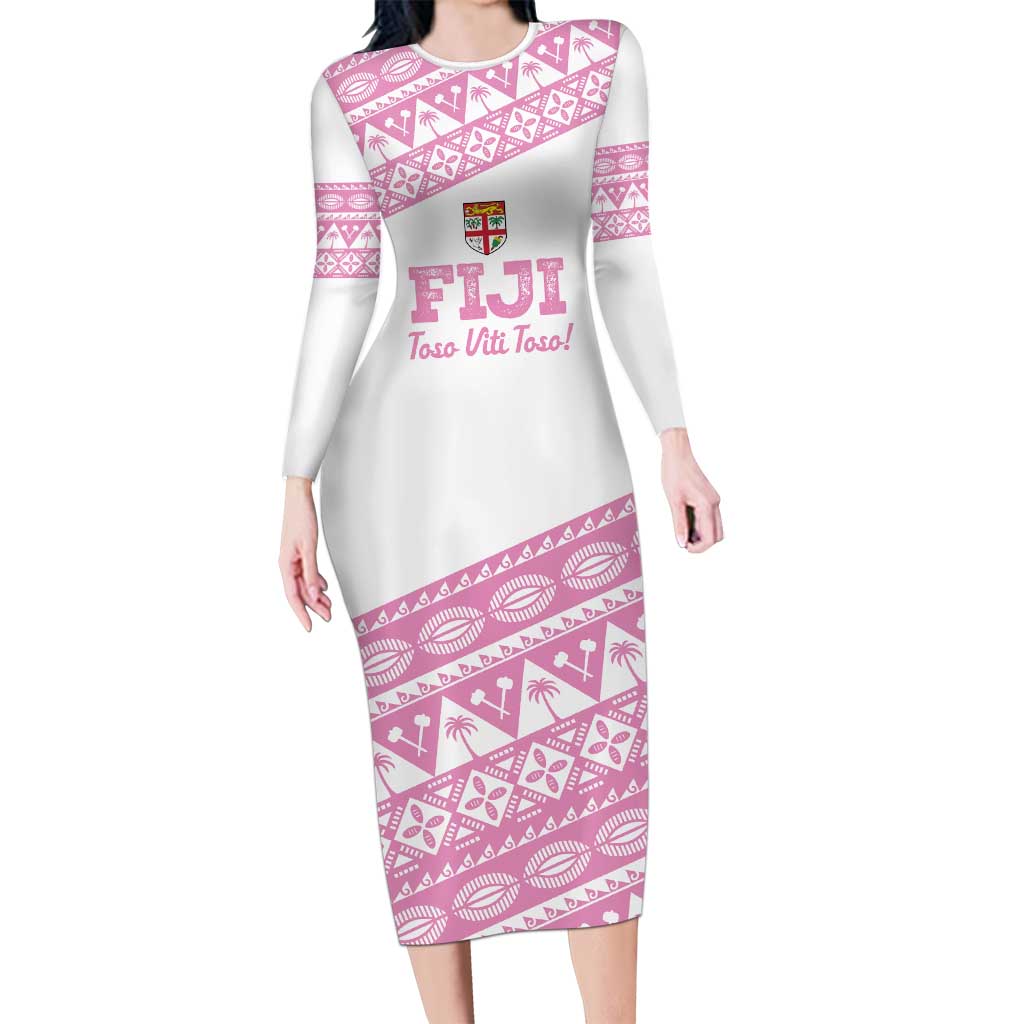 Fiji Rugby 2025 Custom Family Matching Long Sleeve Bodycon Dress and Hawaiian Shirt Fijian Tapa Toso Viti Toso - Pink