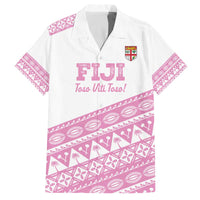 Fiji Rugby 2025 Custom Family Matching Off The Shoulder Long Sleeve Dress and Hawaiian Shirt Fijian Tapa Toso Viti Toso - Pink