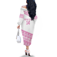 Fiji Rugby 2025 Custom Family Matching Off The Shoulder Long Sleeve Dress and Hawaiian Shirt Fijian Tapa Toso Viti Toso - Pink