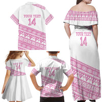 Fiji Rugby 2025 Custom Family Matching Off Shoulder Maxi Dress and Hawaiian Shirt Fijian Tapa Toso Viti Toso - Pink