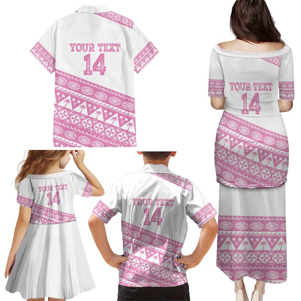 Fiji Rugby 2025 Custom Family Matching Puletasi and Hawaiian Shirt Fijian Tapa Toso Viti Toso - Pink