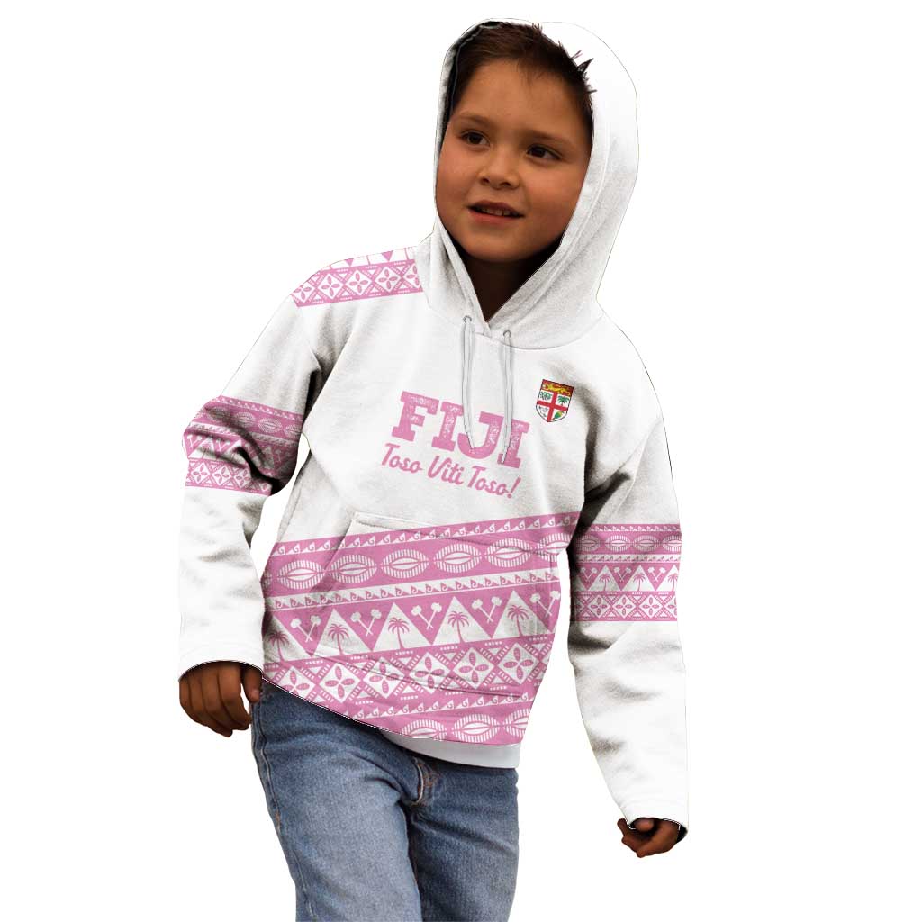 Fiji Rugby 2025 Custom Kid Hoodie Fijian Tapa Toso Viti Toso - Pink