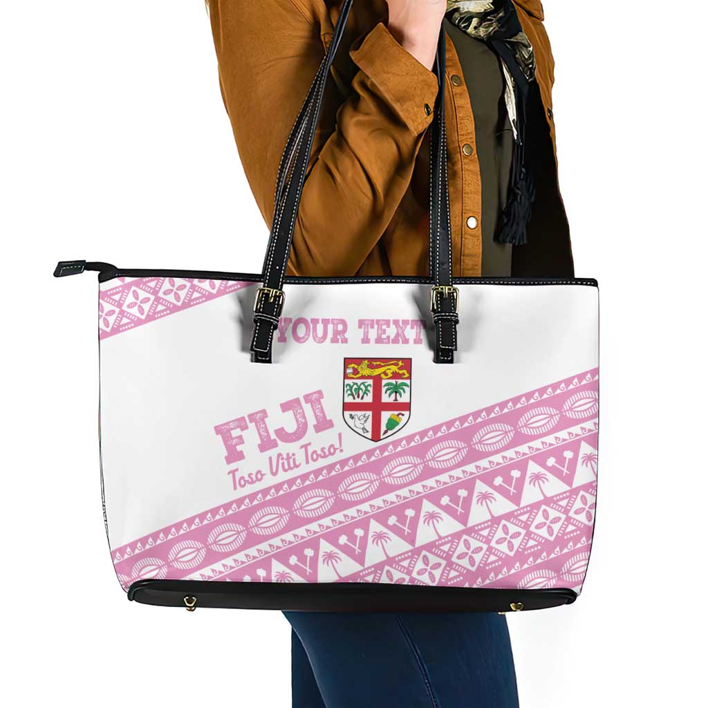 Fiji Rugby 2025 Custom Leather Tote Bag Fijian Tapa Toso Viti Toso - Pink