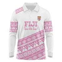 Fiji Rugby 2025 Custom Long Sleeve Polo Shirt Fijian Tapa Toso Viti Toso - Pink