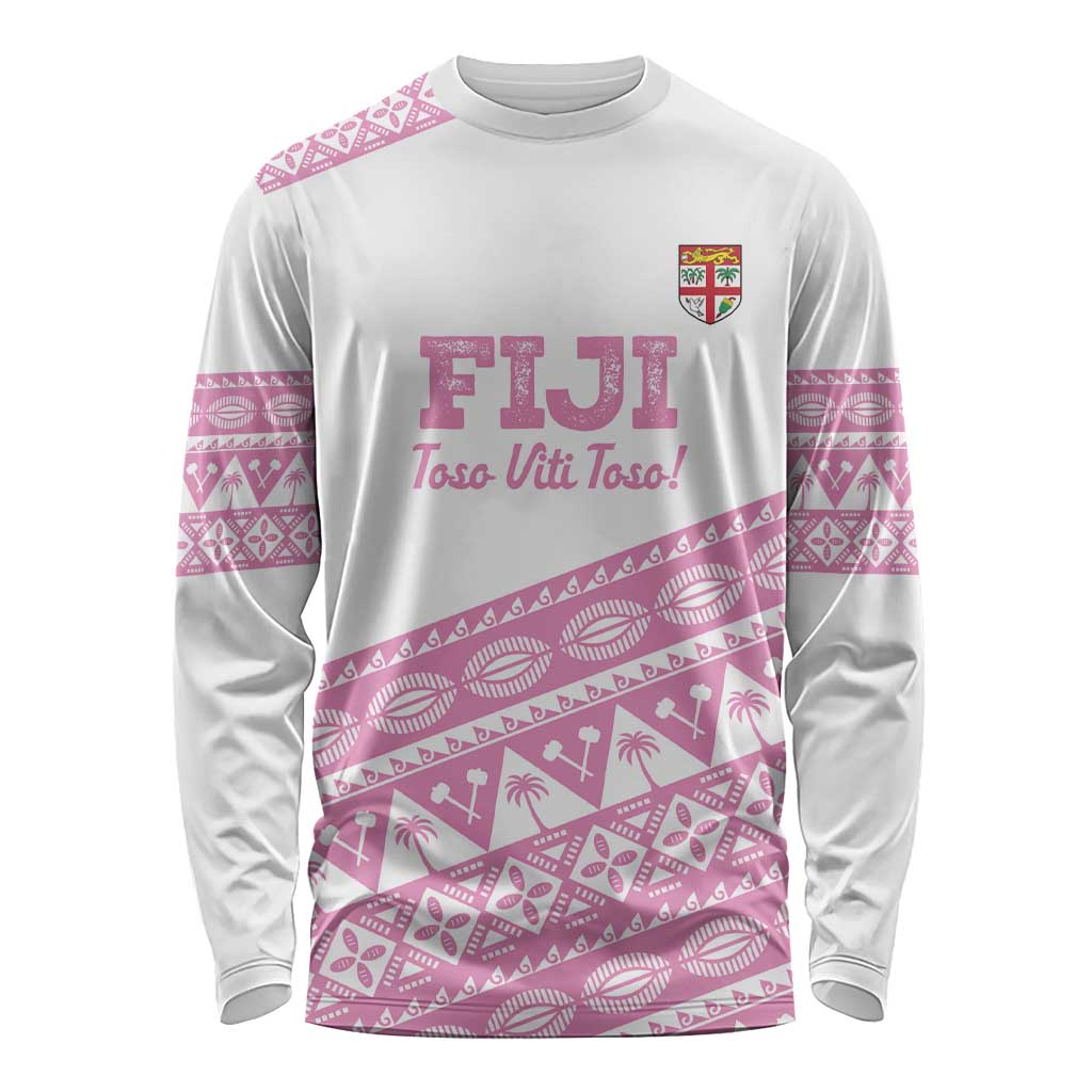 Fiji Rugby 2025 Custom Long Sleeve Shirt Fijian Tapa Toso Viti Toso - Pink