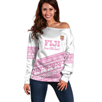 Fiji Rugby 2025 Custom Off Shoulder Sweater Fijian Tapa Toso Viti Toso - Pink