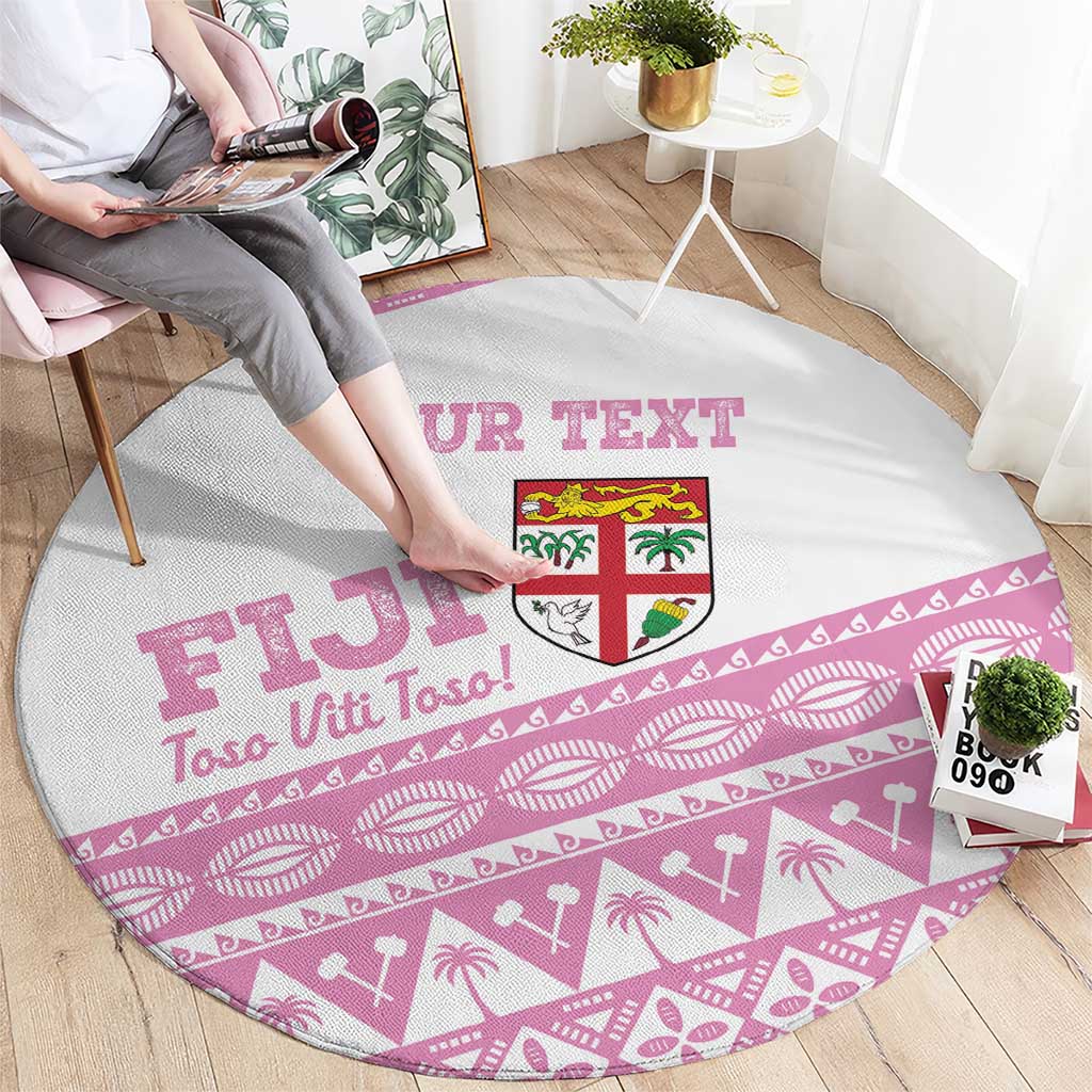 Fiji Rugby 2025 Custom Round Carpet Fijian Tapa Toso Viti Toso - Pink