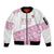 Fiji Rugby 2025 Custom Sleeve Zip Bomber Jacket Fijian Tapa Toso Viti Toso - Pink
