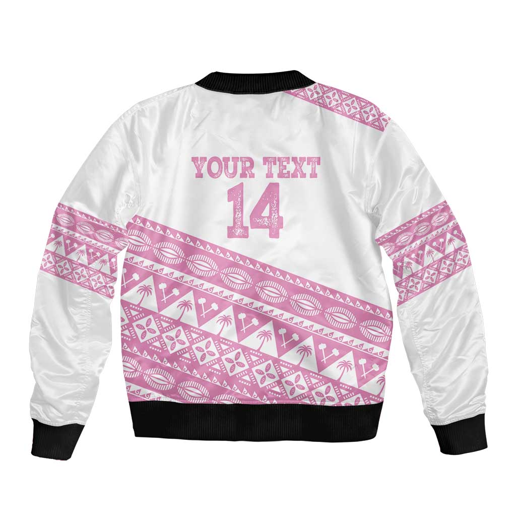 Fiji Rugby 2025 Custom Sleeve Zip Bomber Jacket Fijian Tapa Toso Viti Toso - Pink