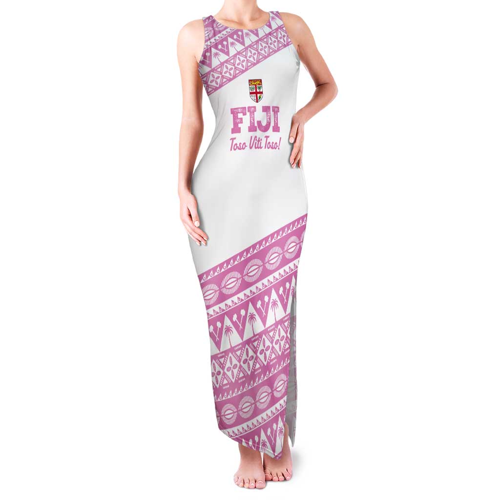 Fiji Rugby 2025 Custom Tank Maxi Dress Fijian Tapa Toso Viti Toso - Pink