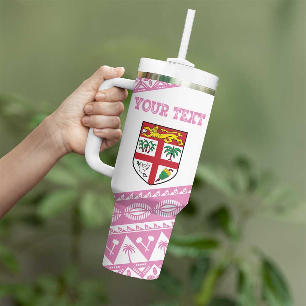 Fiji Rugby 2025 Custom Tumbler With Handle Fijian Tapa Toso Viti Toso - Pink