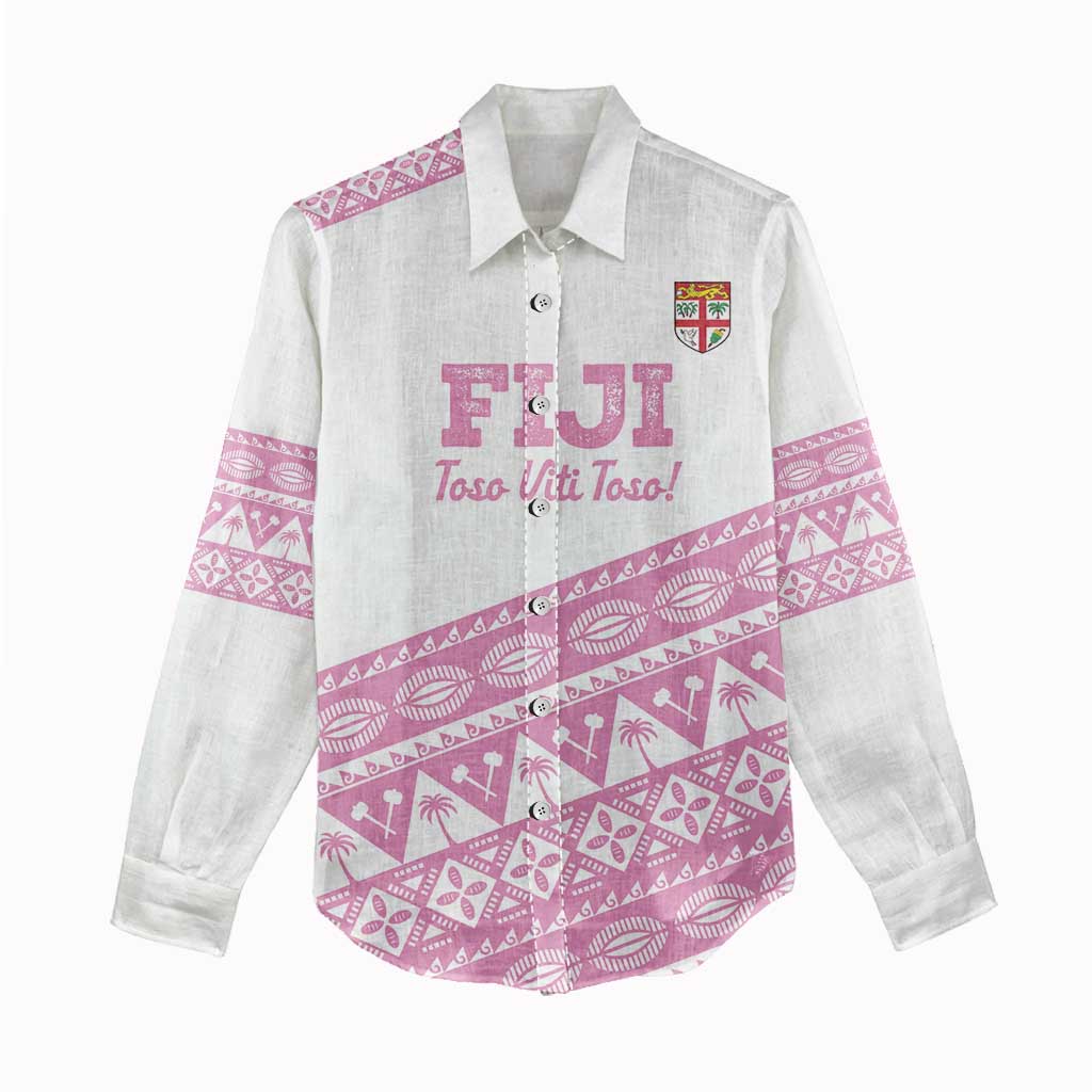 Fiji Rugby 2025 Custom Women Casual Shirt Fijian Tapa Toso Viti Toso - Pink