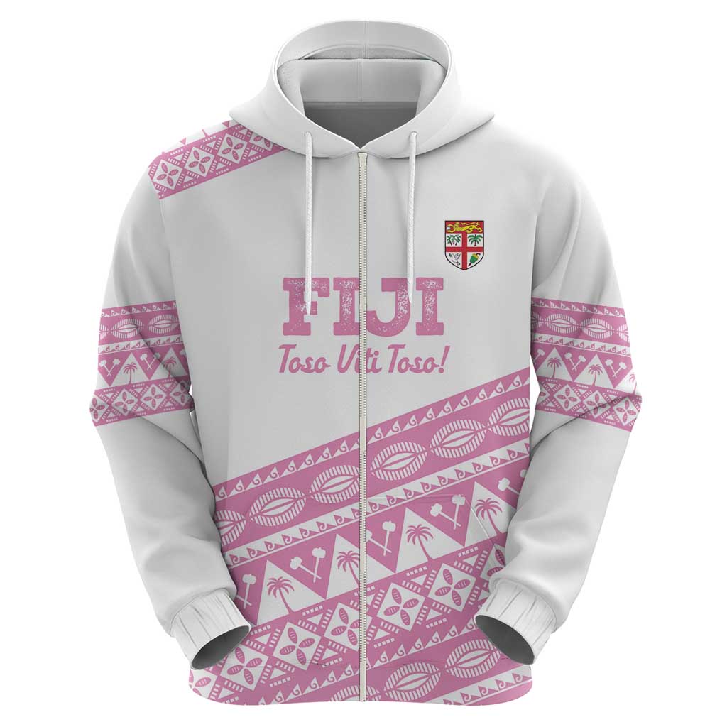 Fiji Rugby 2025 Custom Zip Hoodie Fijian Tapa Toso Viti Toso - Pink