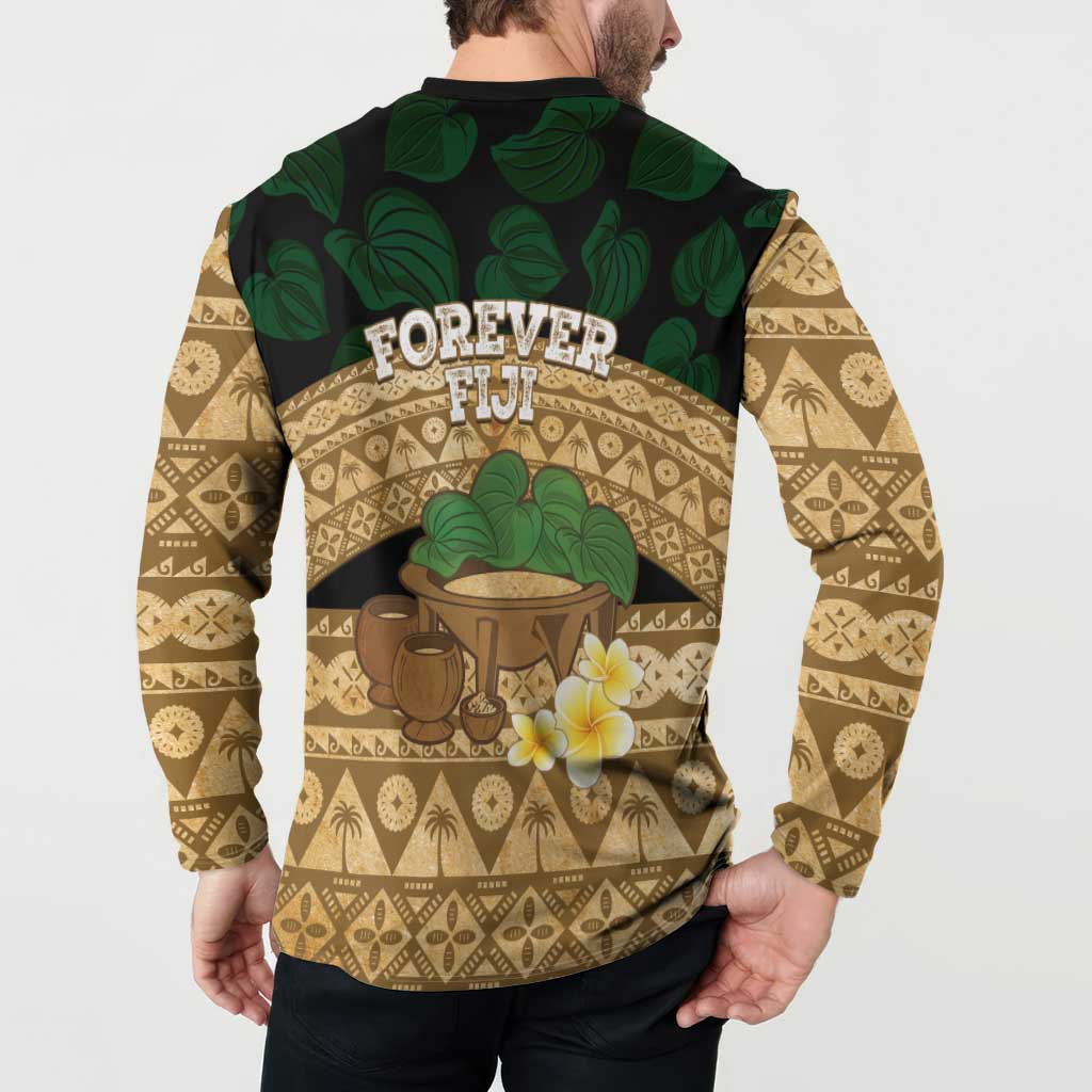 Bula Fiji Kava Bowl Button Sweatshirt Fijian Tapa Cloth Vintage Vibe