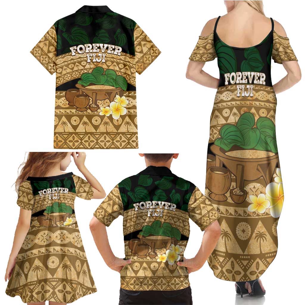 Bula Fiji Kava Bowl Family Matching Summer Maxi Dress and Hawaiian Shirt Fijian Tapa Cloth Vintage Vibe