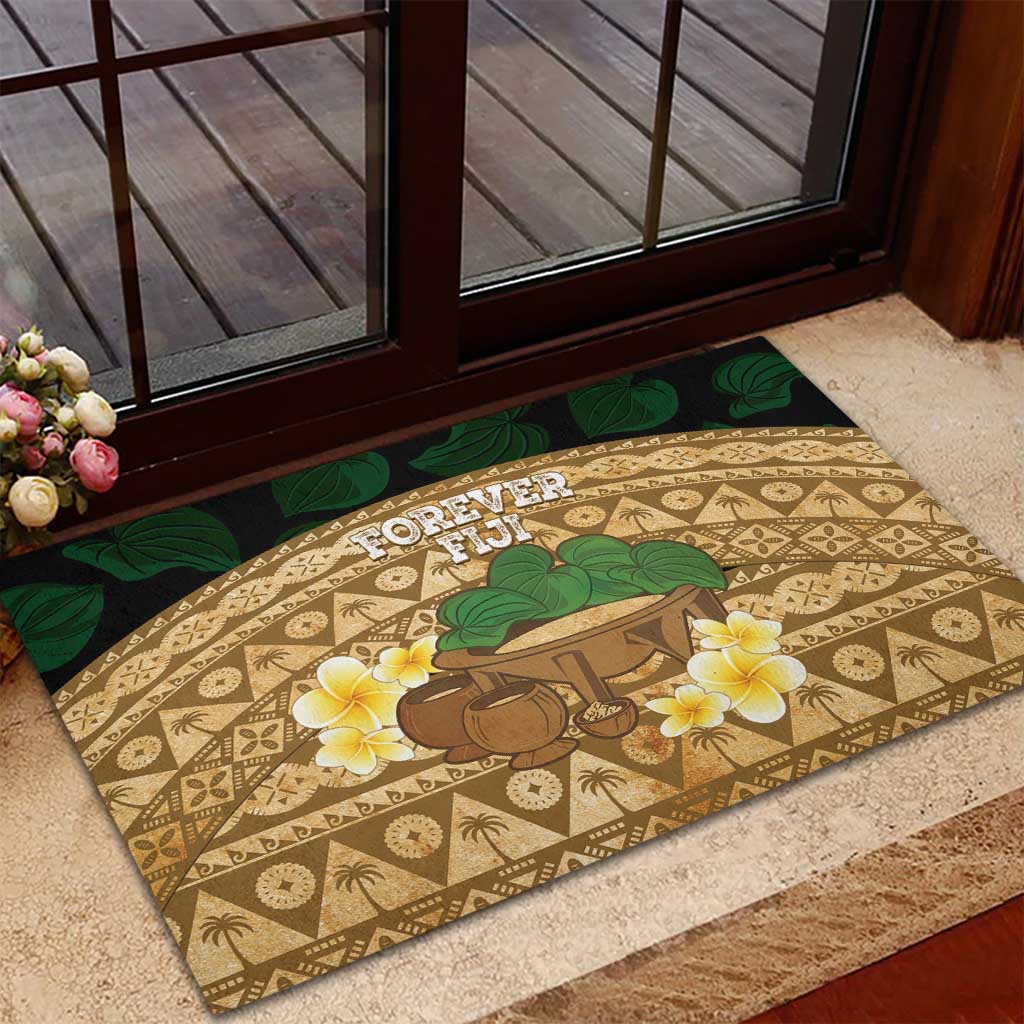 Bula Fiji Kava Bowl Rubber Doormat Fijian Tapa Cloth Vintage Vibe