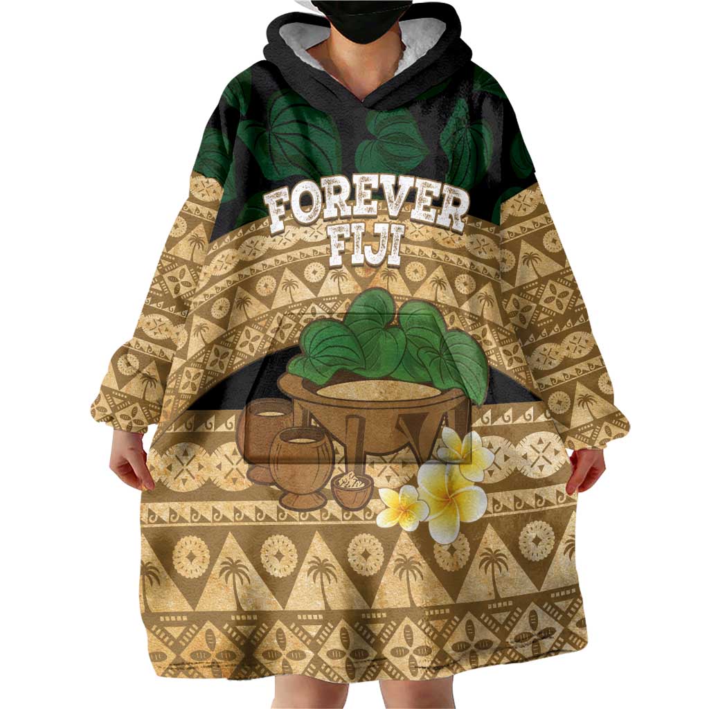 Bula Fiji Kava Bowl Wearable Blanket Hoodie Fijian Tapa Cloth Vintage Vibe
