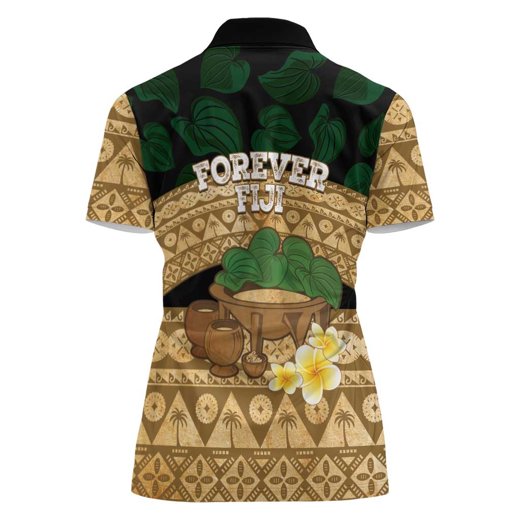 Bula Fiji Kava Bowl Women Polo Shirt Fijian Tapa Cloth Vintage Vibe