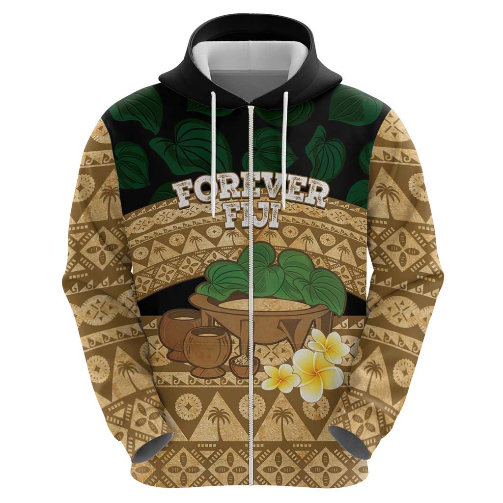Bula Fiji Kava Bowl Zip Hoodie Fijian Tapa Cloth Vintage Vibe