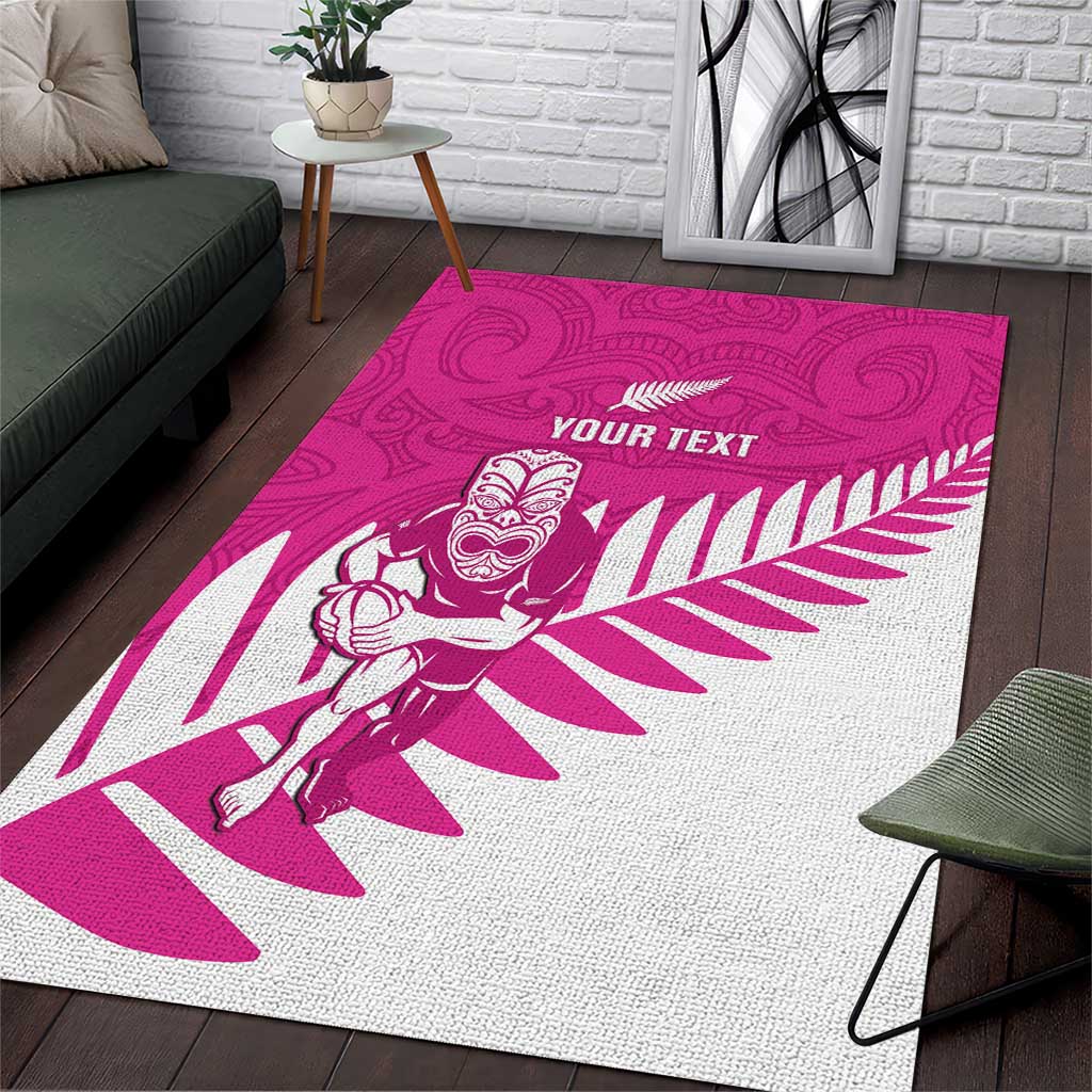 New Zealand Silver Fern Rugby Custom Area Rug Go All Black Maori Pink Version