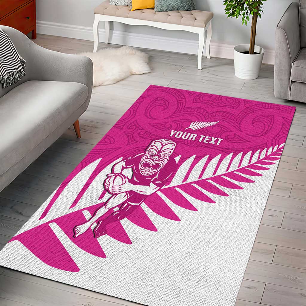 New Zealand Silver Fern Rugby Custom Area Rug Go All Black Maori Pink Version