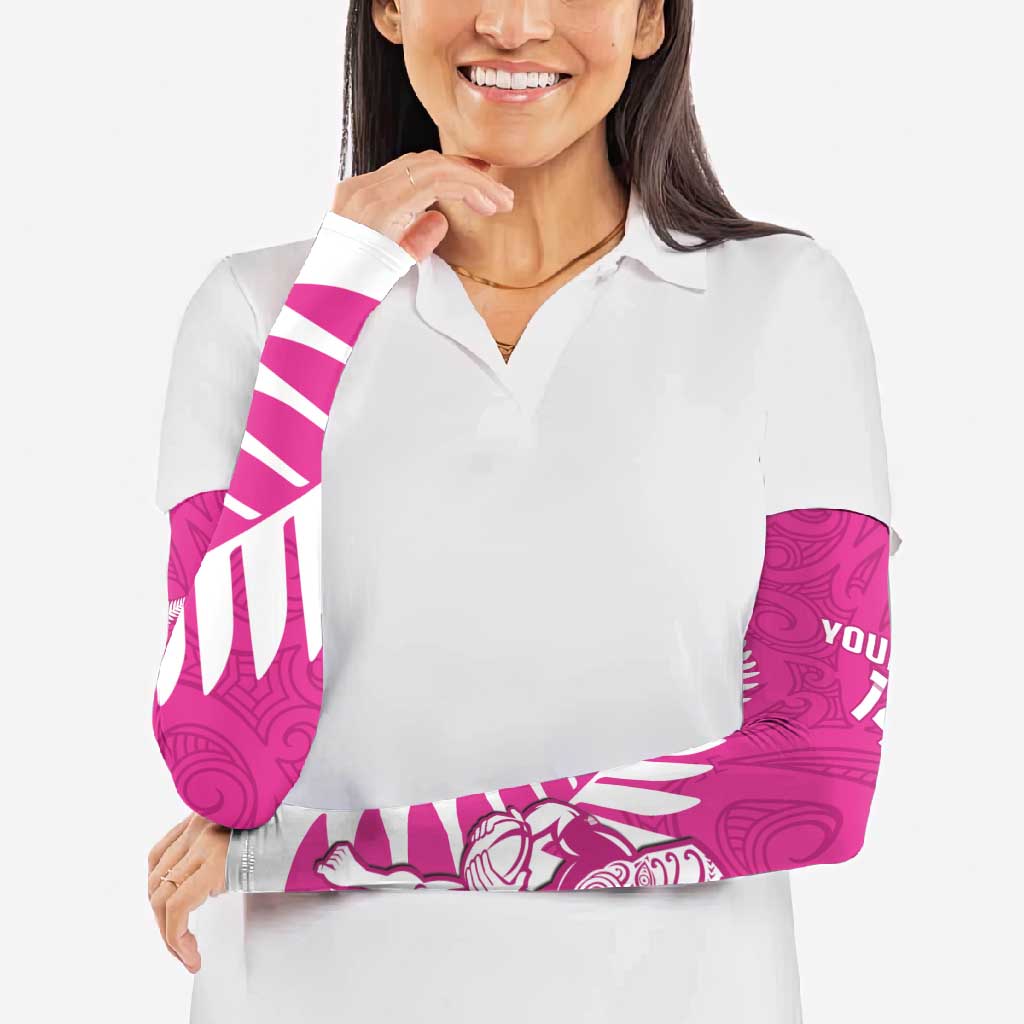 New Zealand Silver Fern Rugby Custom Arm Sleeves Go All Black Maori Pink Version - Polynesian Pride