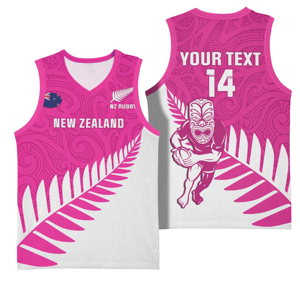 New Zealand Silver Fern Rugby Custom Basketball Jersey Go All Black Maori Pink Version - Polynesian Pride