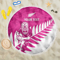 New Zealand Silver Fern Rugby Custom Beach Blanket Go All Black Maori Pink Version