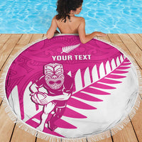 New Zealand Silver Fern Rugby Custom Beach Blanket Go All Black Maori Pink Version