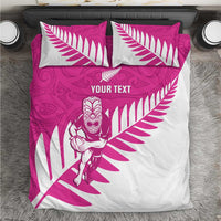 New Zealand Silver Fern Rugby Custom Bedding Set Go All Black Maori Pink Version