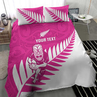New Zealand Silver Fern Rugby Custom Bedding Set Go All Black Maori Pink Version