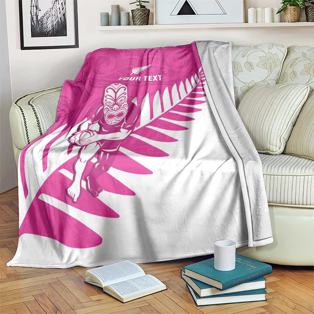 New Zealand Silver Fern Rugby Custom Blanket Go All Black Maori Pink Version