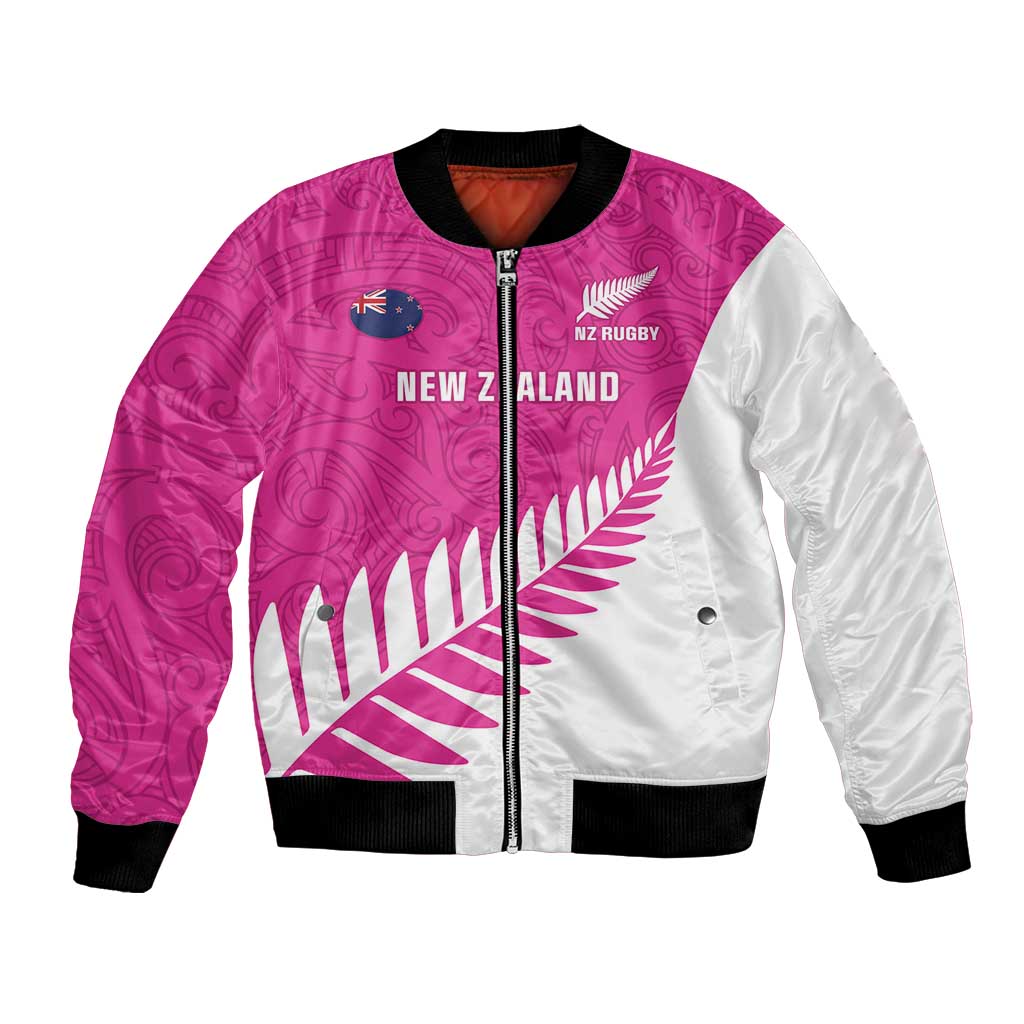 New Zealand Silver Fern Rugby Custom Bomber Jacket Go All Black Maori Pink Version