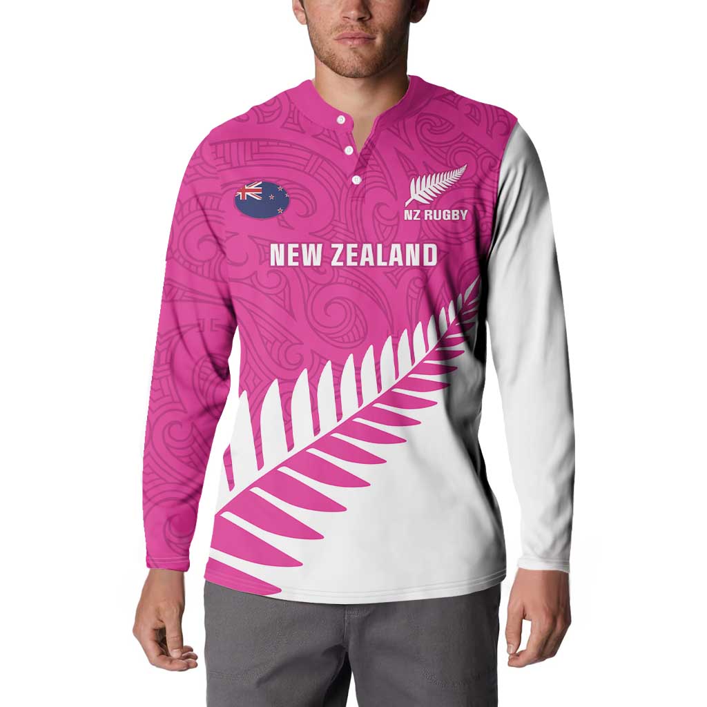 New Zealand Silver Fern Rugby Custom Button Sweatshirt Go All Black Maori Pink Version