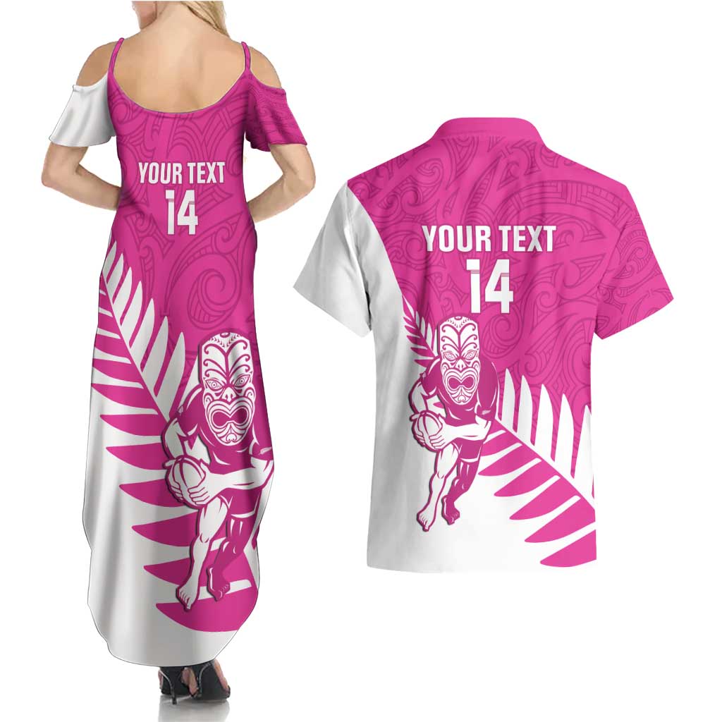 New Zealand Silver Fern Rugby Custom Couples Matching Summer Maxi Dress and Hawaiian Shirt Go All Black Maori Pink Version