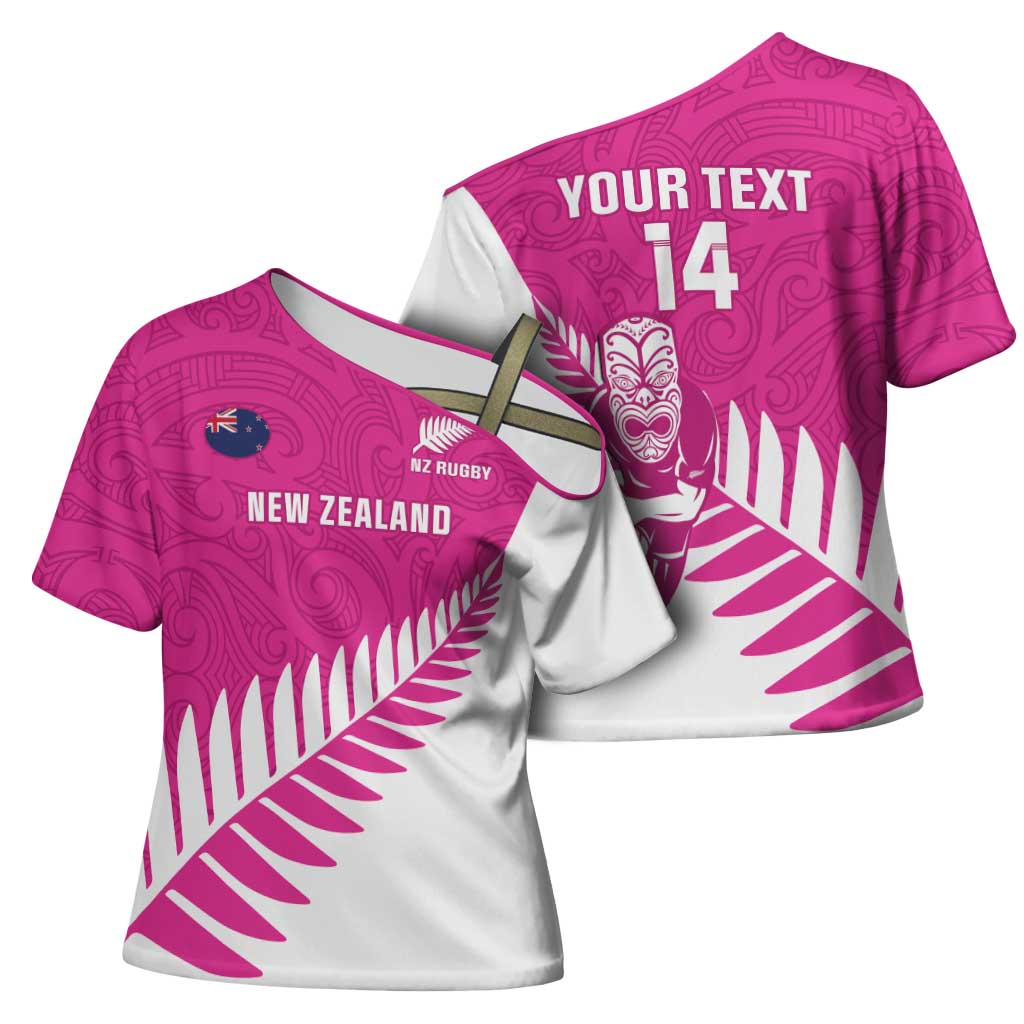 New Zealand Silver Fern Rugby Custom Cross Shoulder Shirt Go All Black Maori Pink Version - Polynesian Pride