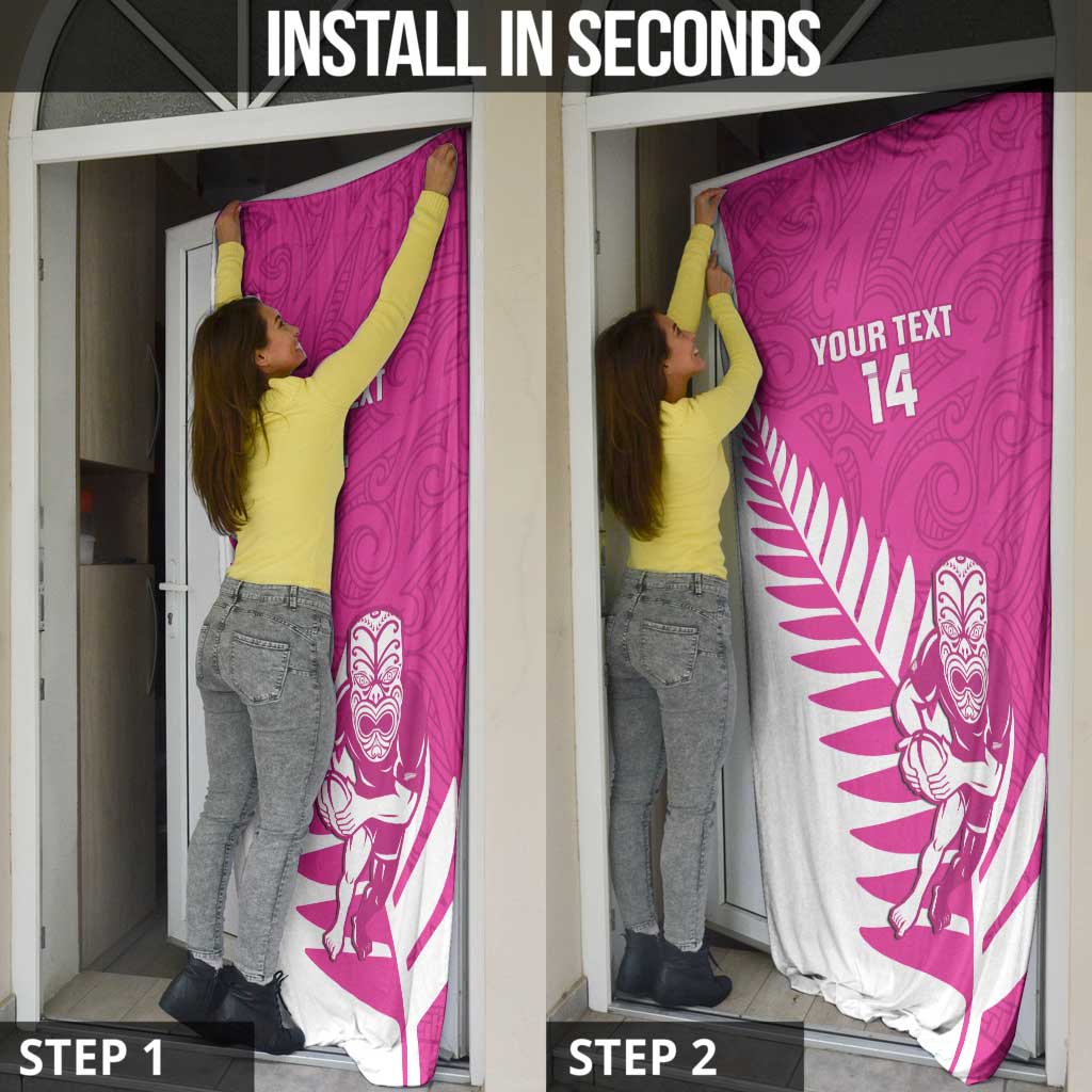 New Zealand Silver Fern Rugby Custom Door Cover Go All Black Maori Pink Version - Polynesian Pride