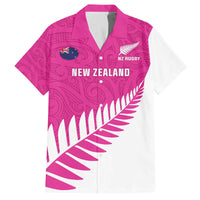 New Zealand Silver Fern Rugby Custom Family Matching Off The Shoulder Long Sleeve Dress and Hawaiian Shirt Go All Black Maori Pink Version