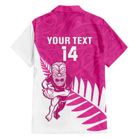 New Zealand Silver Fern Rugby Custom Family Matching Off The Shoulder Long Sleeve Dress and Hawaiian Shirt Go All Black Maori Pink Version