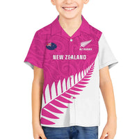 New Zealand Silver Fern Rugby Custom Family Matching Off Shoulder Short Dress and Hawaiian Shirt Go All Black Maori Pink Version