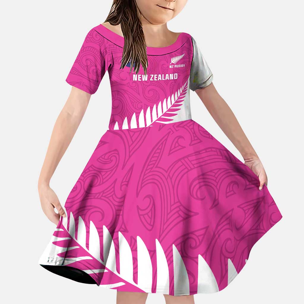 New Zealand Silver Fern Rugby Custom Family Matching Puletasi and Hawaiian Shirt Go All Black Maori Pink Version