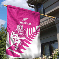 New Zealand Silver Fern Rugby Custom Garden Flag Go All Black Maori Pink Version