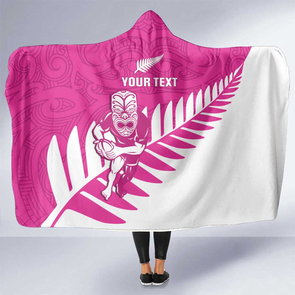 New Zealand Silver Fern Rugby Custom Hooded Blanket Go All Black Maori Pink Version