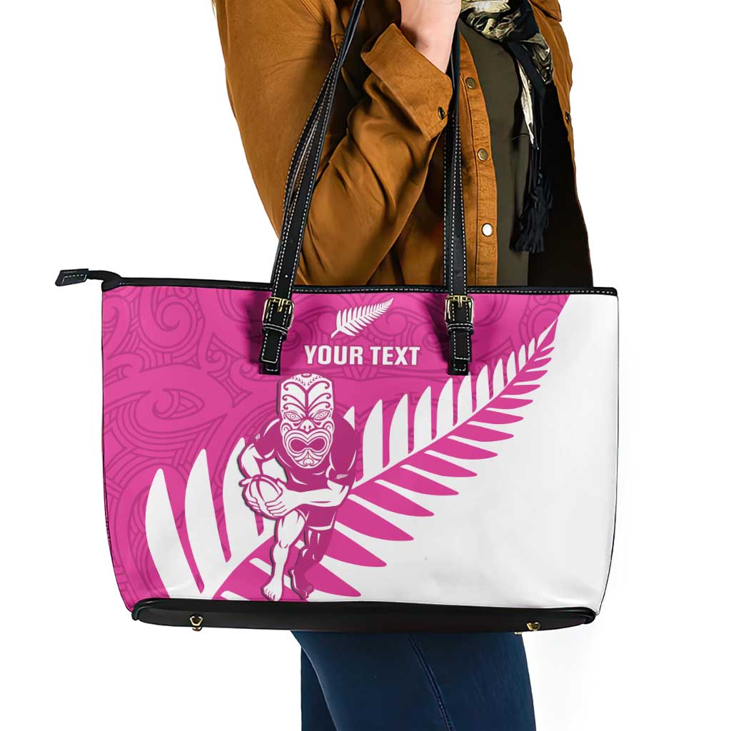 New Zealand Silver Fern Rugby Custom Leather Tote Bag Go All Black Maori Pink Version