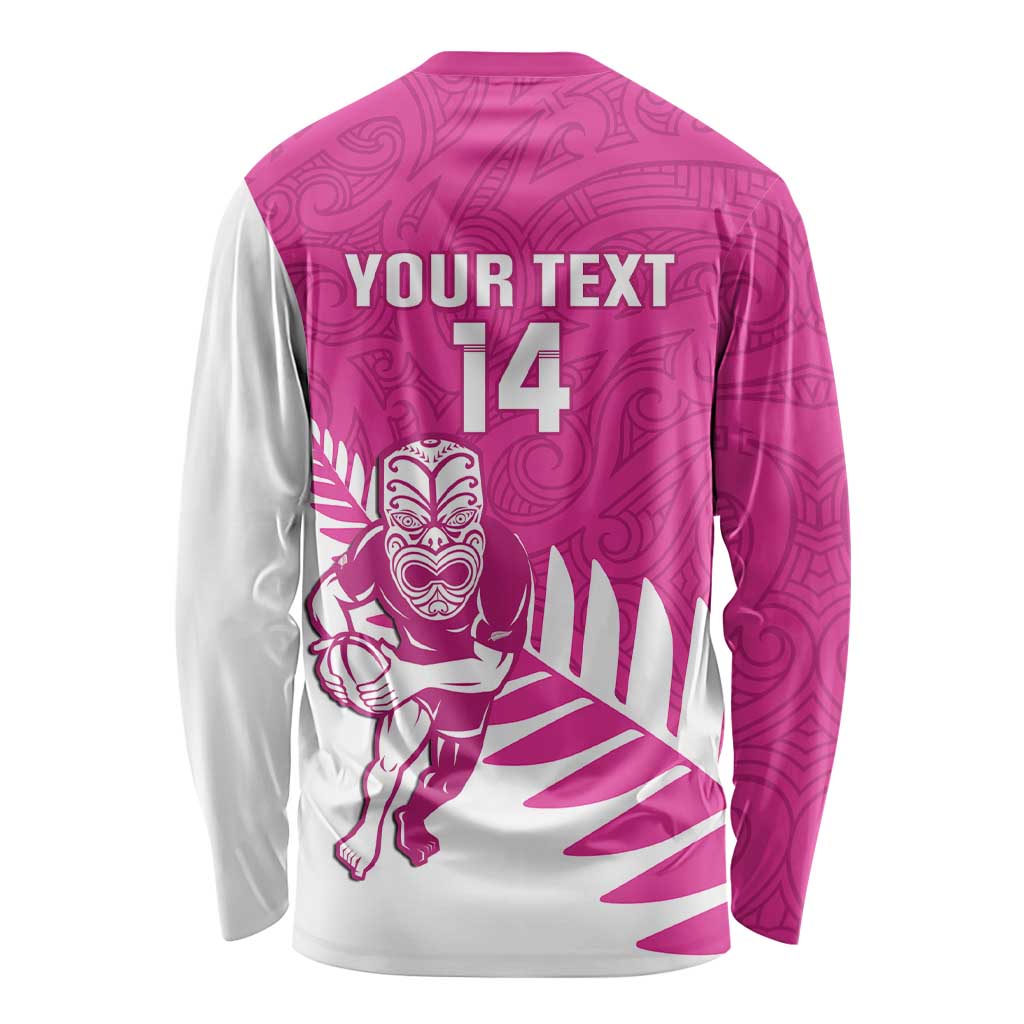 New Zealand Silver Fern Rugby Custom Long Sleeve Shirt Go All Black Maori Pink Version