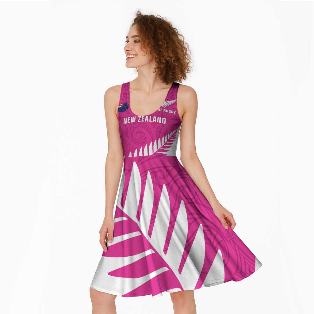 New Zealand Silver Fern Rugby Custom Midi Dress Go All Black Maori Pink Version - Polynesian Pride