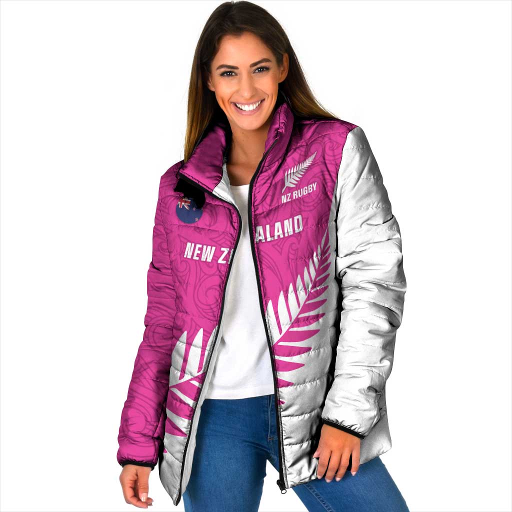 New Zealand Silver Fern Rugby Custom Padded Jacket Go All Black Maori Pink Version - Polynesian Pride